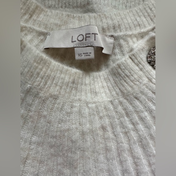 LOFT Cream Sweater with Rhinestone Buttons. NWOT. - Picture 4 of 5